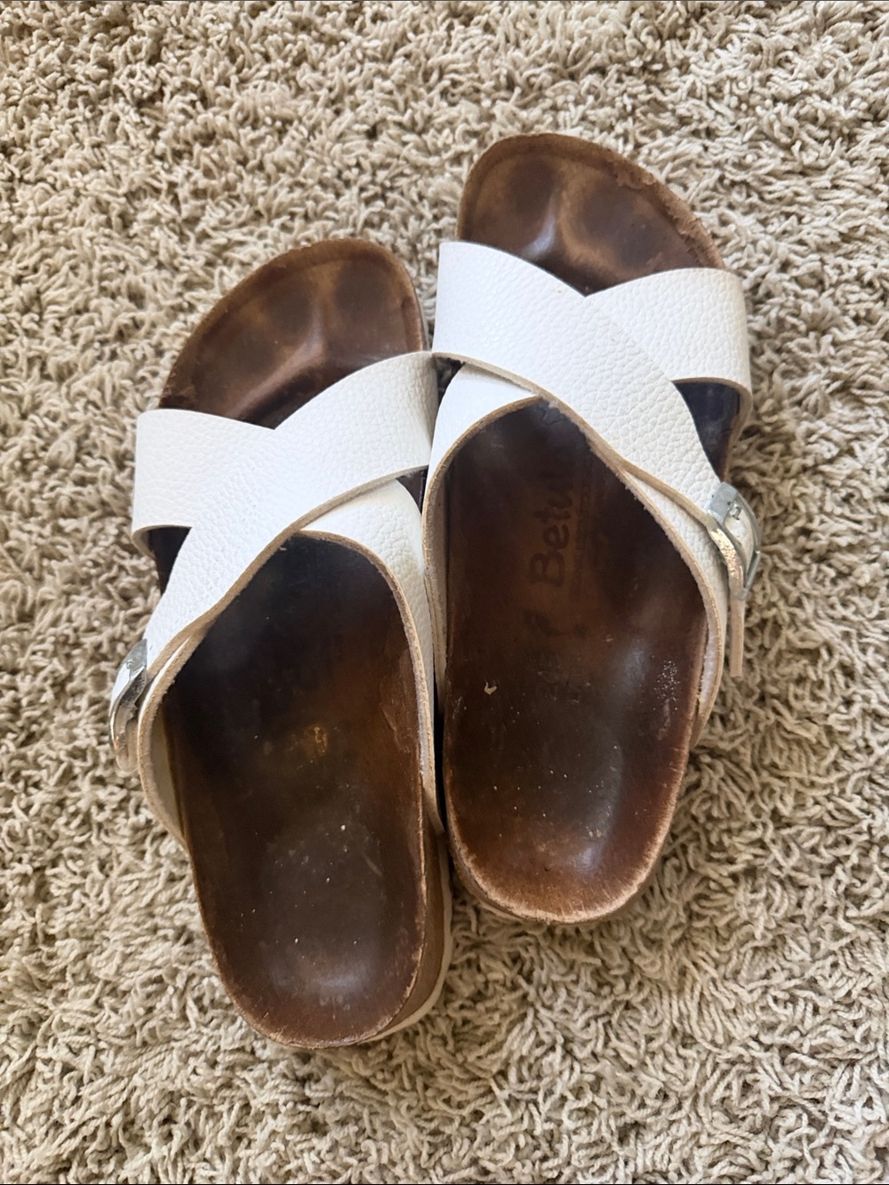 Beulah by Birkenstock, White Women’s Cross-Strap Slide Sandals size 8.